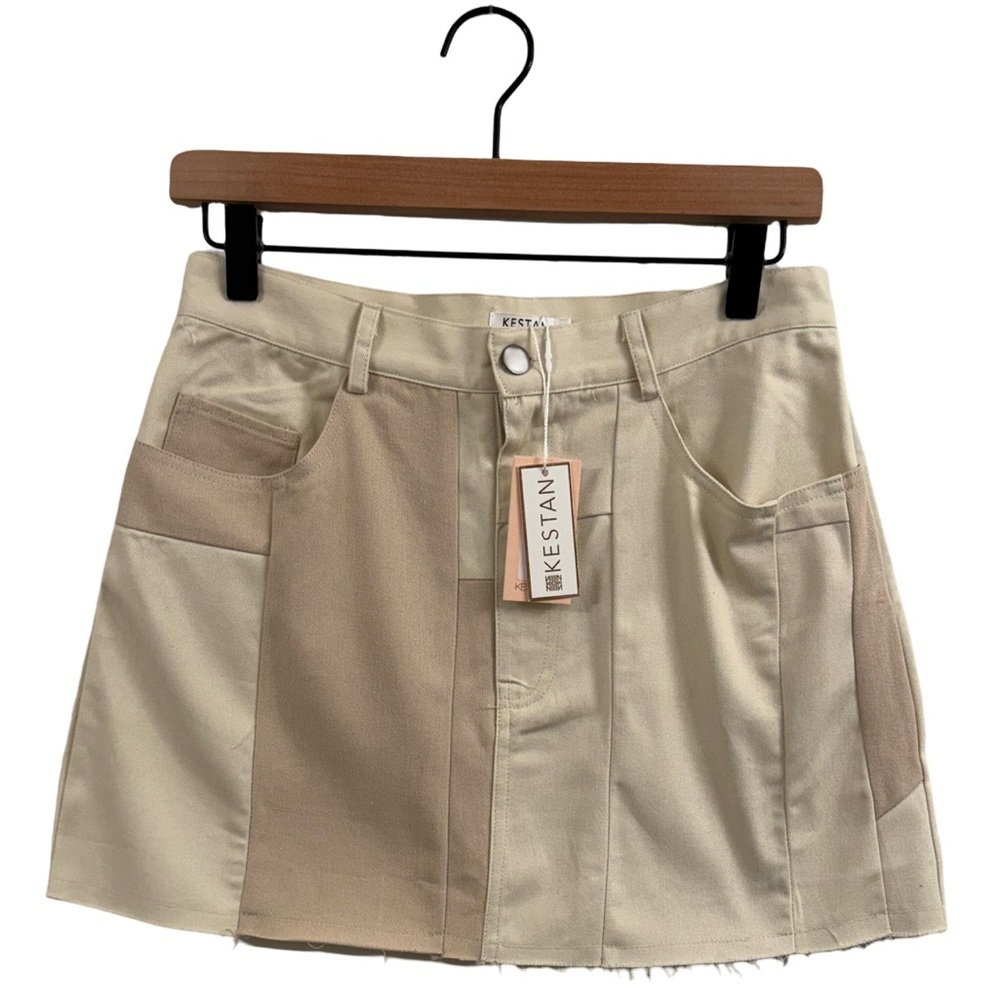 Kestan Beige and Cream Mini Skirt
